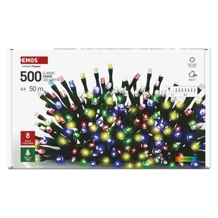 EMOS Łańcuch Choinkowy CLASSIC 500 LED 50m (Multikolor) – 8 Funkcji