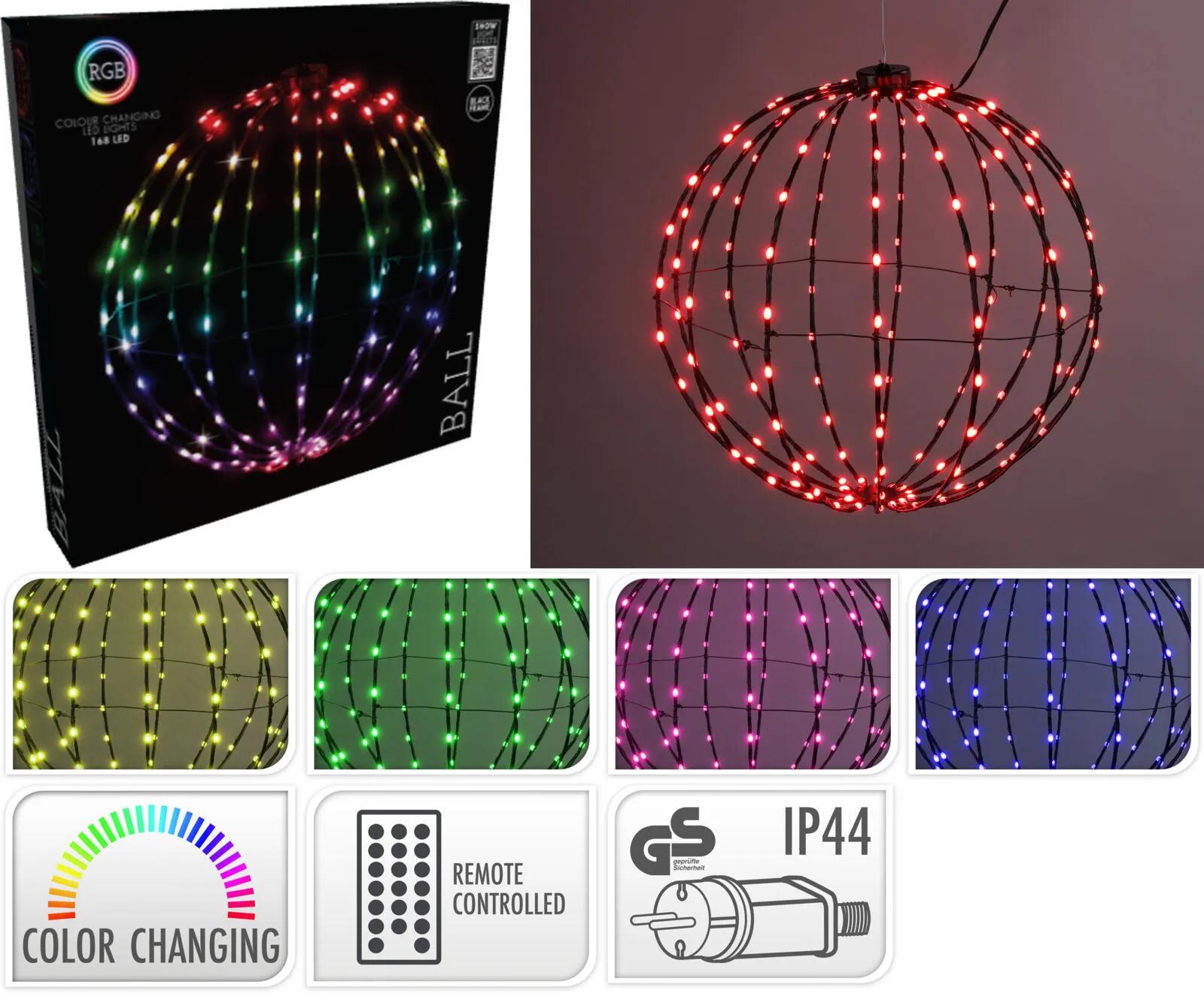 Składana Świecąca Kula LED RGB 40cm z Pilotem – Metalowa Kula Świąteczna, 168 Cyfrowych Diod, IP44