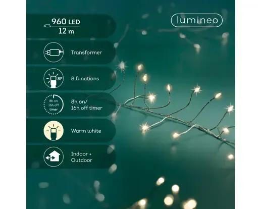 DRUCIKI CHOINKOWE COMPACT TWINKLE 960 LED – GĘSTE LAMPKI 12m Z TIMEREM (SREBRNY DRUCIK)