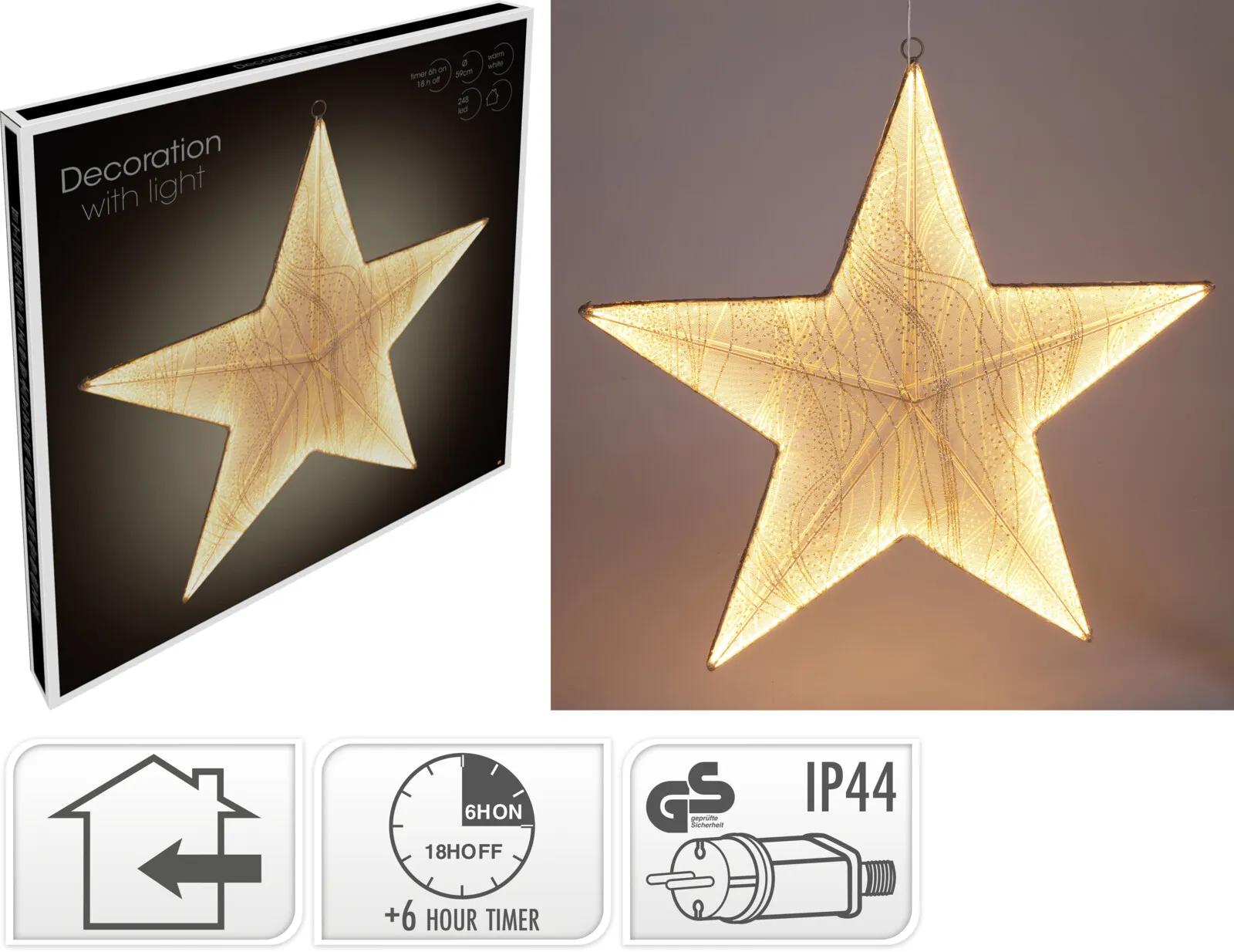 PODŚWIETLANA GWIAZDA ADWENTOWA Z BROKATEM – 248 LED (CIEPŁA BIEL, 59 cm)