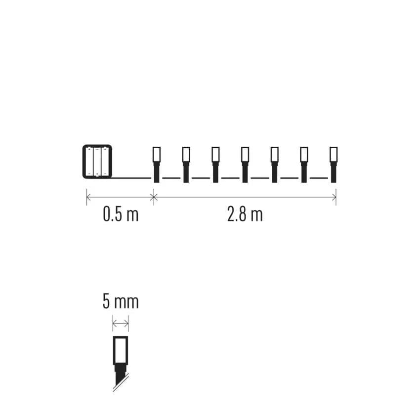 EMOS Łańcuch Choinkowy Bateryjny CLASSIC 40 LED 2,8m (Zimna Biel) – IP44 z Timerem