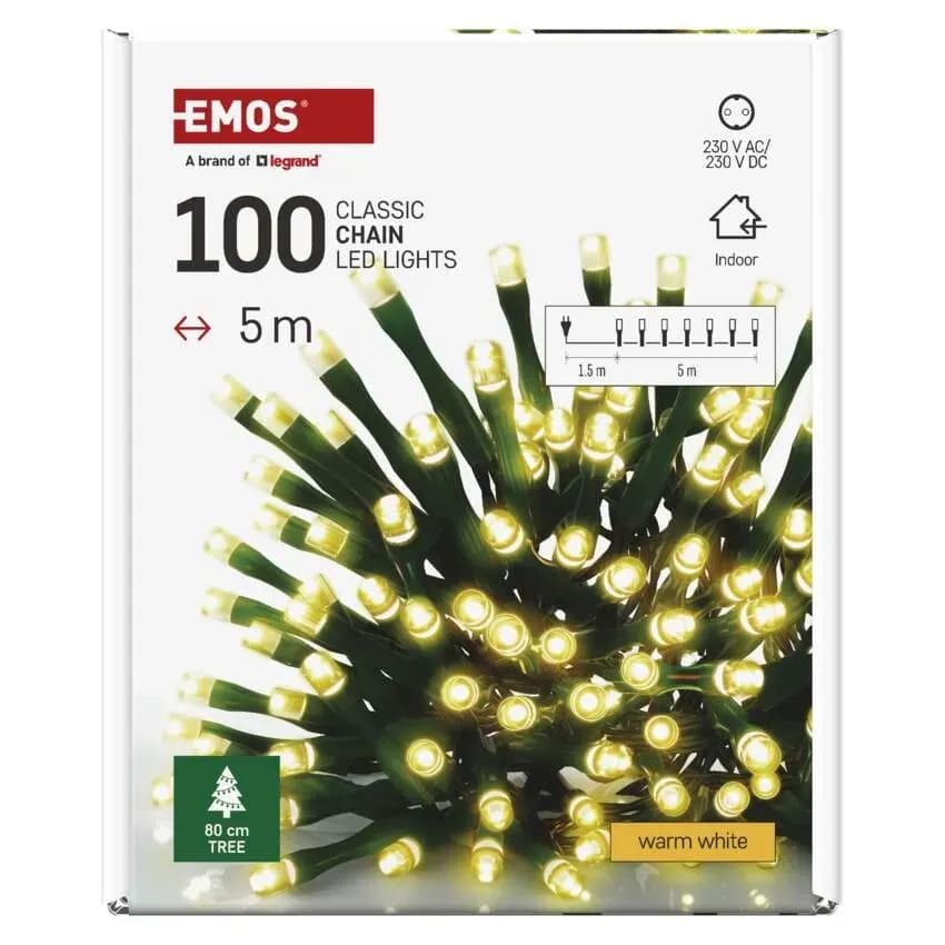 EMOS Łańcuch Choinkowy CLASSIC 100 LED 5m (Ciepła Biel) – Do Wnętrz