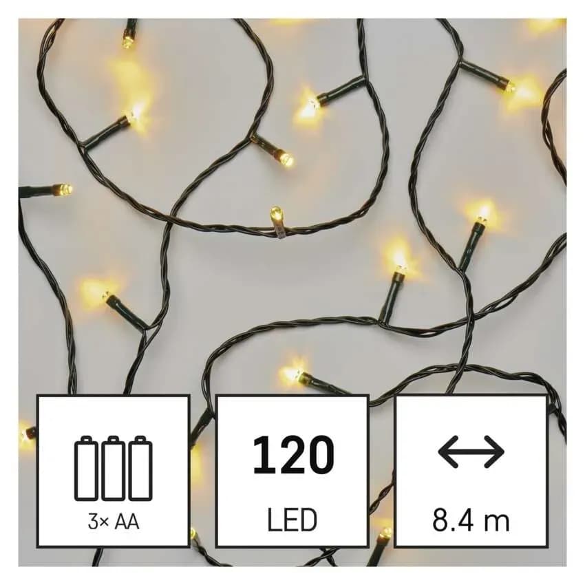 EMOS Łańcuch Choinkowy Bateryjny CLASSIC 120 LED 8,4m (Ciepła Biel) – IP44 z Timerem
