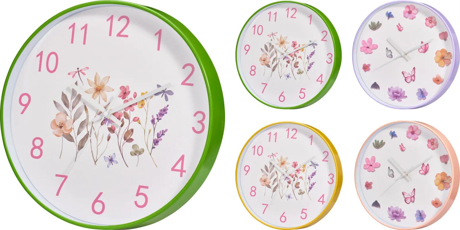 UROCZY ZEGAR ŚCIENNY 30 cm – MOTYW KWIATOWY (4 KOLORY DO WYBORU)