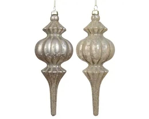 Szklana Bombka Choinkowa – Barokowy Sopel / Kształtka Vintage, 17 cm (1 szt.)