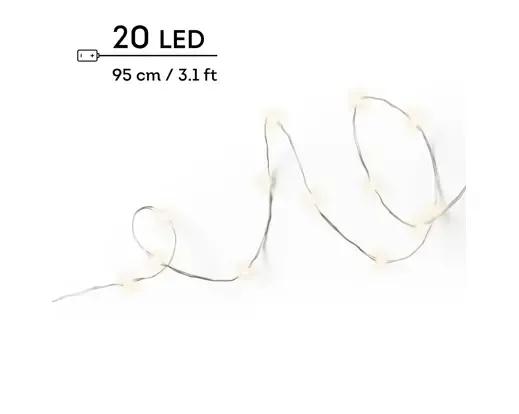 Lampki Choinkowe Micro LED 20 – Elastyczny Drucik 95 cm (Ciepły Biały)