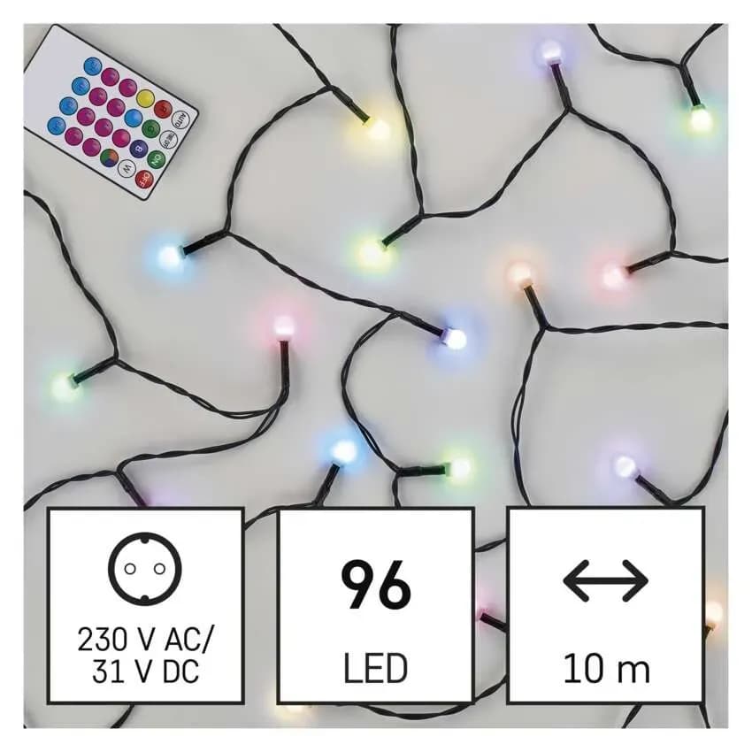 EMOS Łańcuch Choinkowy CHERRY Kulki 96 LED 10m (RGB) – Pilot + 64 Funkcje