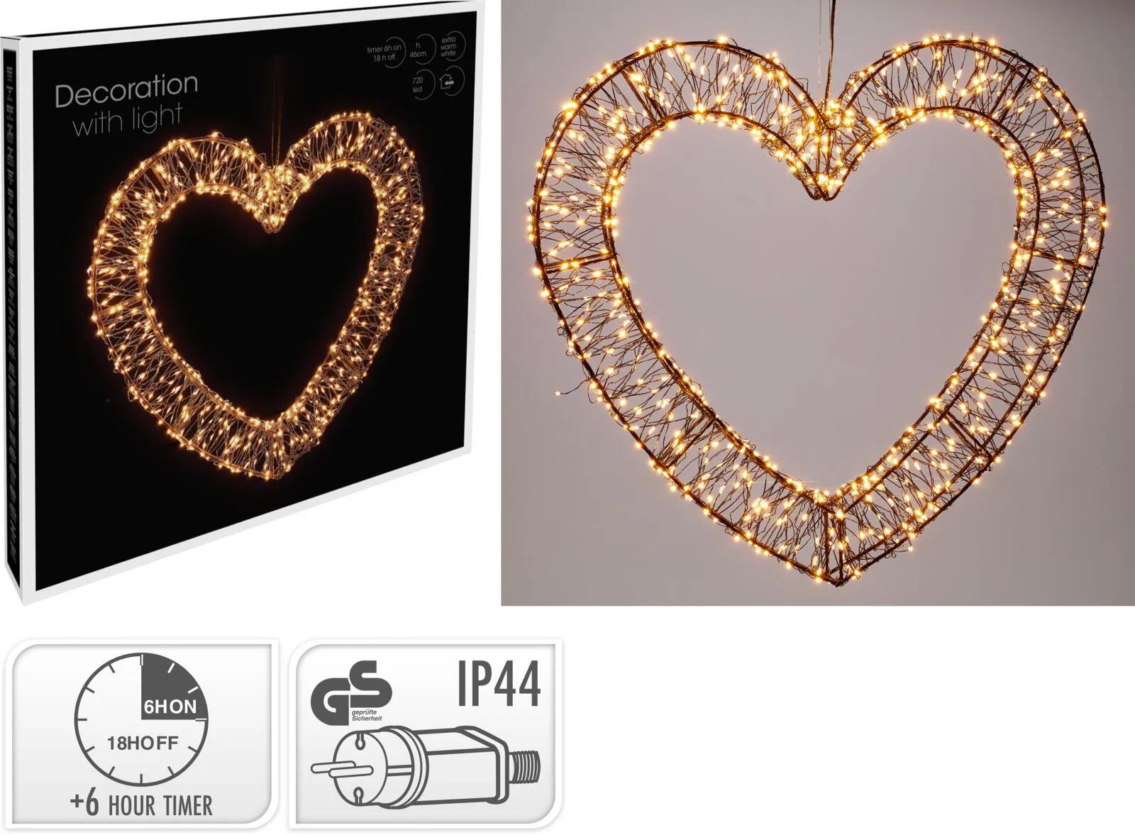 Świecące Serce LED 48cm Wiszące – Czarny Metalowy Witraż Świąteczny, 720 Mikro LED