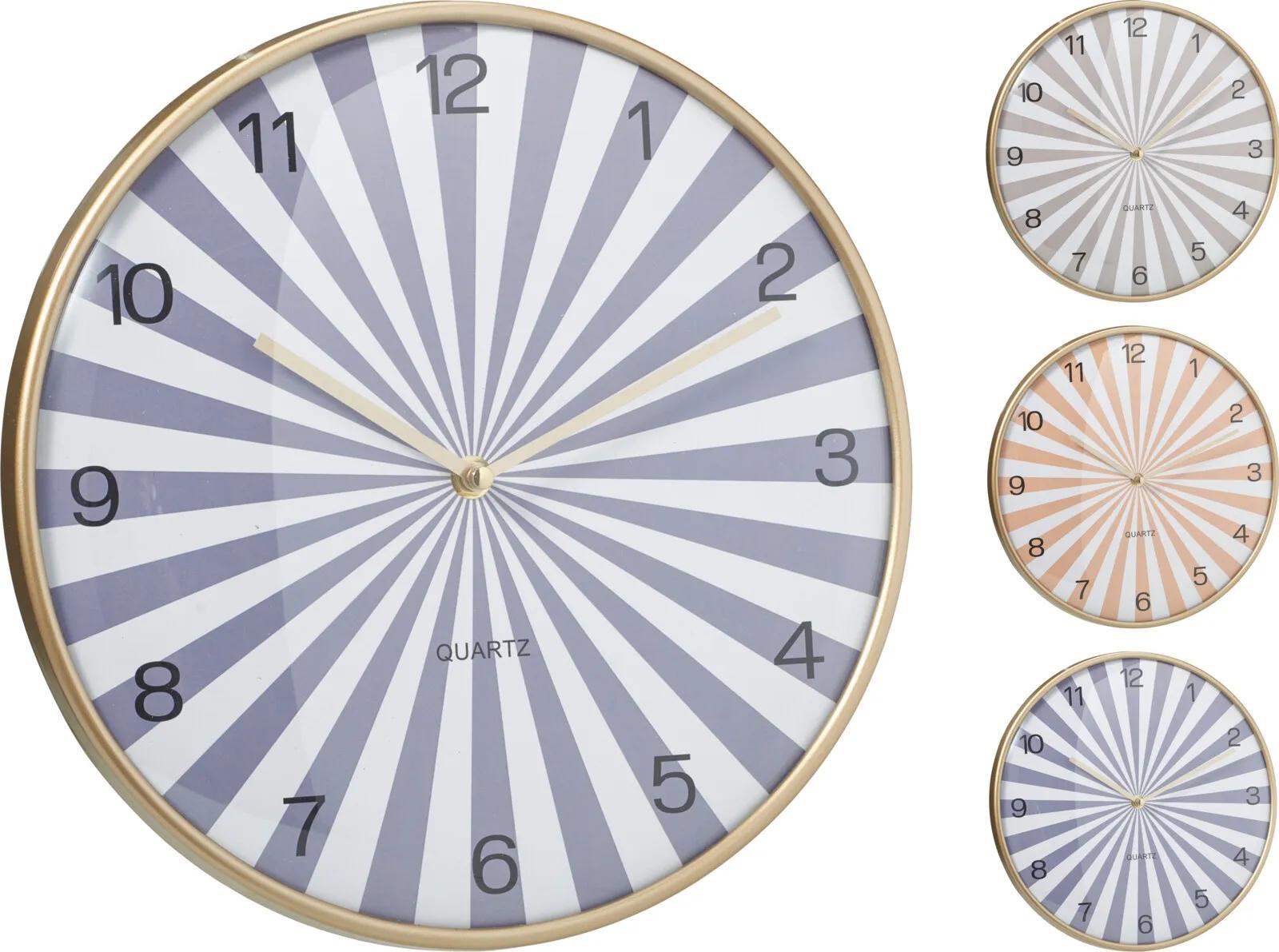 DESIGNERSKI ZEGAR ŚCIENNY 30 cm – PROMIENISTE PASY W STYLU RETRO / GLAMOUR