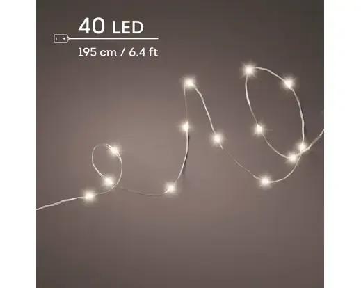 Lampki Choinkowe Druciki 40 Micro LED Ciepły Biały 1,95m na Baterie