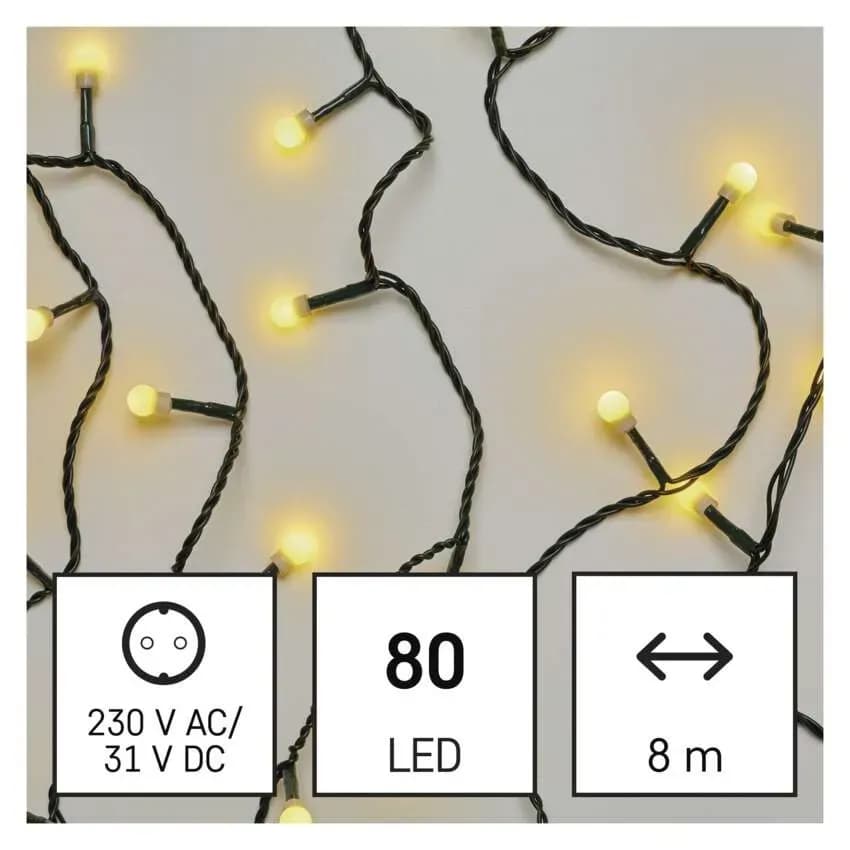 Lampki Choinkowe Kulki EMOS Cherry 80 LED – 8m, Ciepła Biel (Multifunkcja z Timerem)