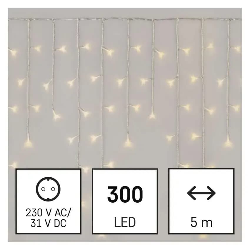 EMOS Oświetlenie Świąteczne Sople Kurtyna 300 LED 5m (Ciepła Biel) – Pilot + 8 Funkcji + Ściemniacz
