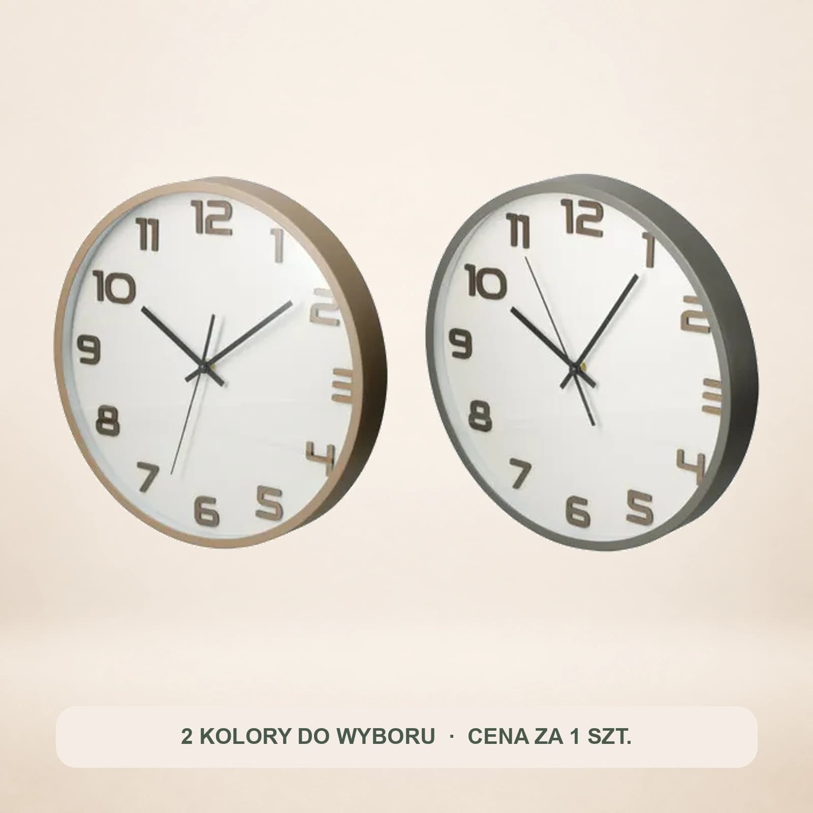 ELEGANCKI ZEGAR ŚCIENNY 35 cm – WYPUKŁE CYFRY 3D, SZKLANY FRONT (SKANDYNAWSKI / NOWOCZESNY)
