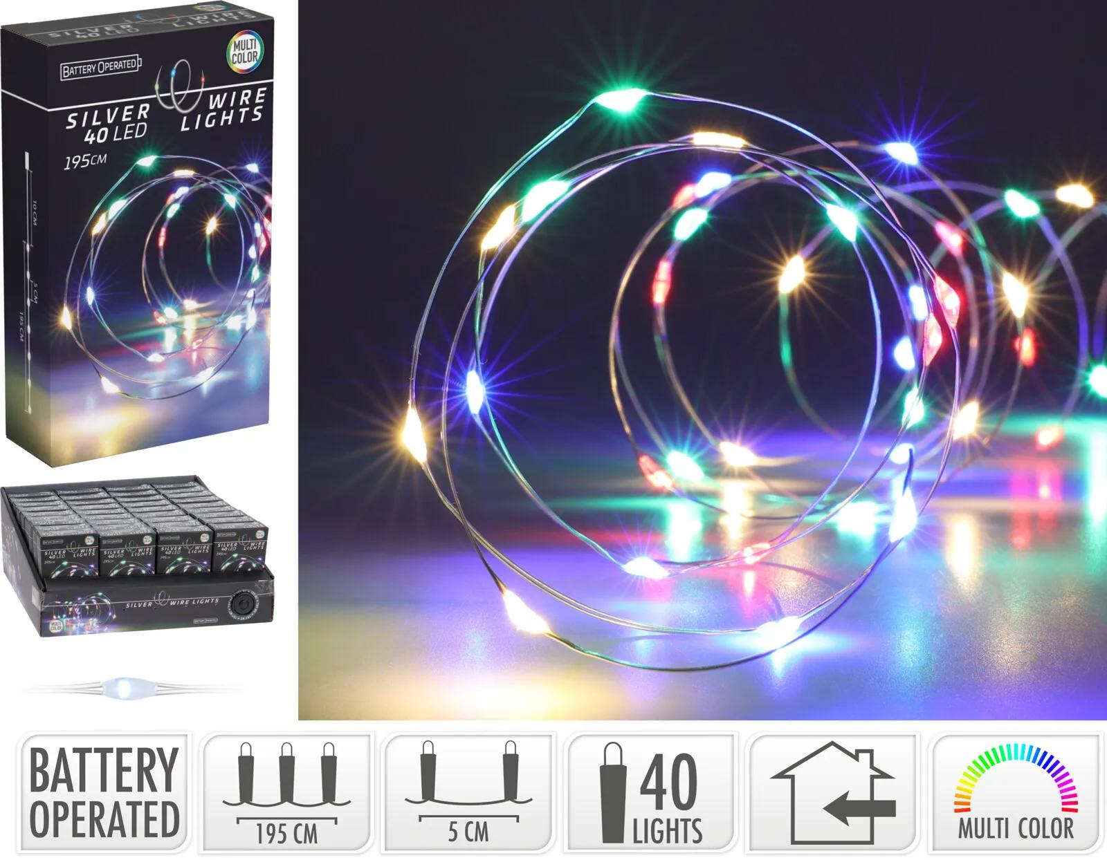 LAMPKI CHOINKOWE DRUCIKI 40 LED MULTIKOLOR NA BATERIE 195 cm