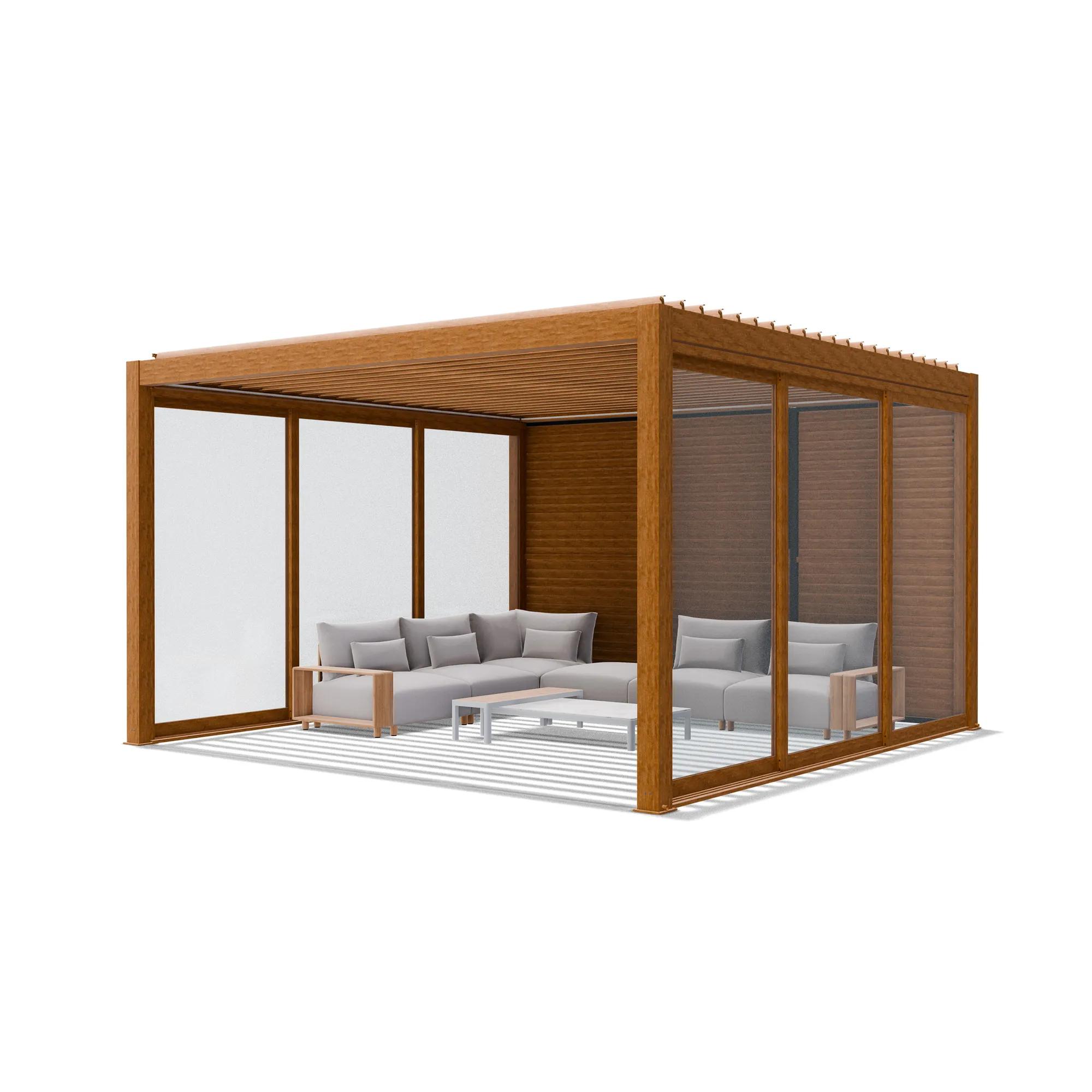 Pergola tarasowa Luxe 4 x 4 m drewno z LED i elektrycznym dachem - zdjęcie 12