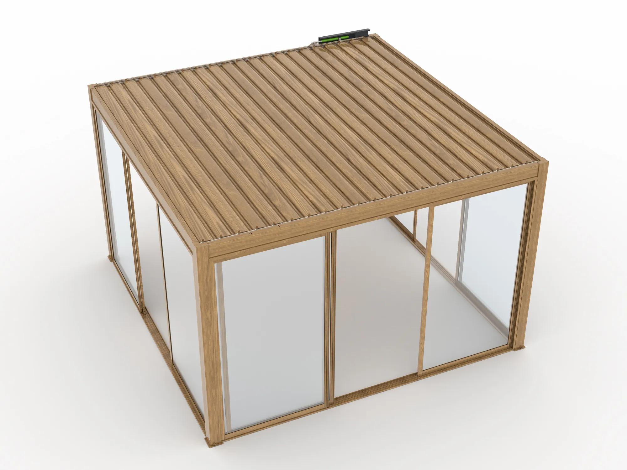 Pergola tarasowa Luxe 4 x 4 m drewno z LED i elektrycznym dachem - zdjęcie 10