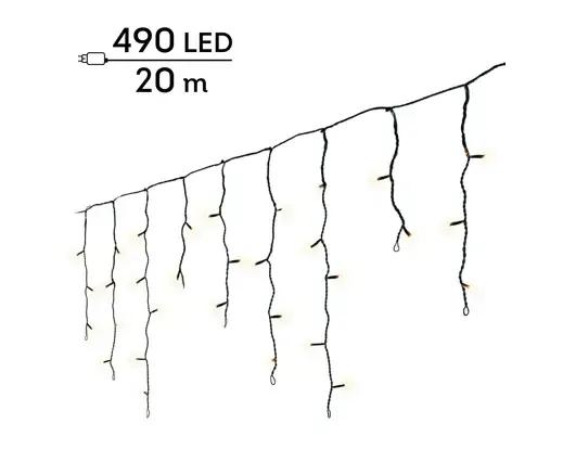 Profesjonalna Kurtyna Świetlna Sople 490 LED 20m 8 funkcji – Ciepła Biel (Twinkle) / Czarny Przewód