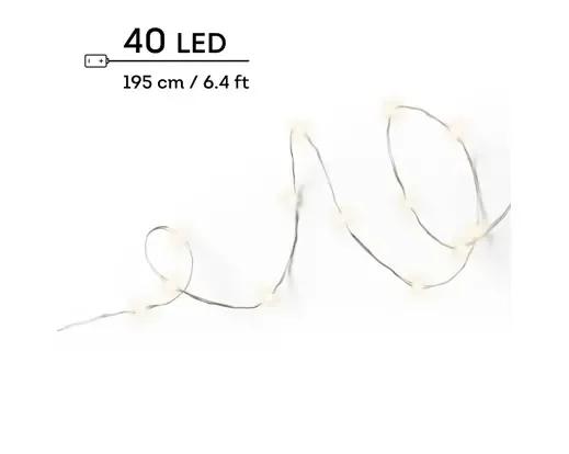 Lampki Choinkowe Druciki 40 Micro LED Ciepły Biały 1,95m na Baterie