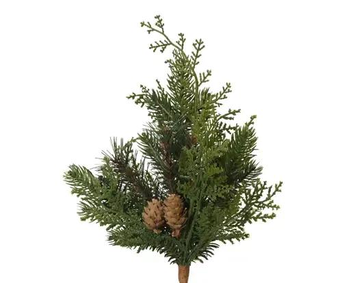 Sztuczna Gałązka Świerkowa z Cedrem i Szyszkami – 25 cm Premium