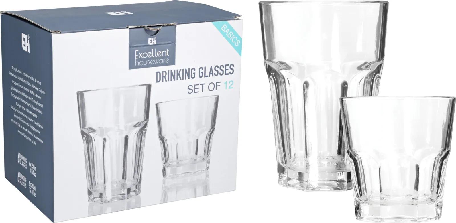 KOMPLET SZKLANEK DO PICIA – ZESTAW 12 SZTUK (2 POJEMNOŚCI) | EXCELLENT HOUSEWARE