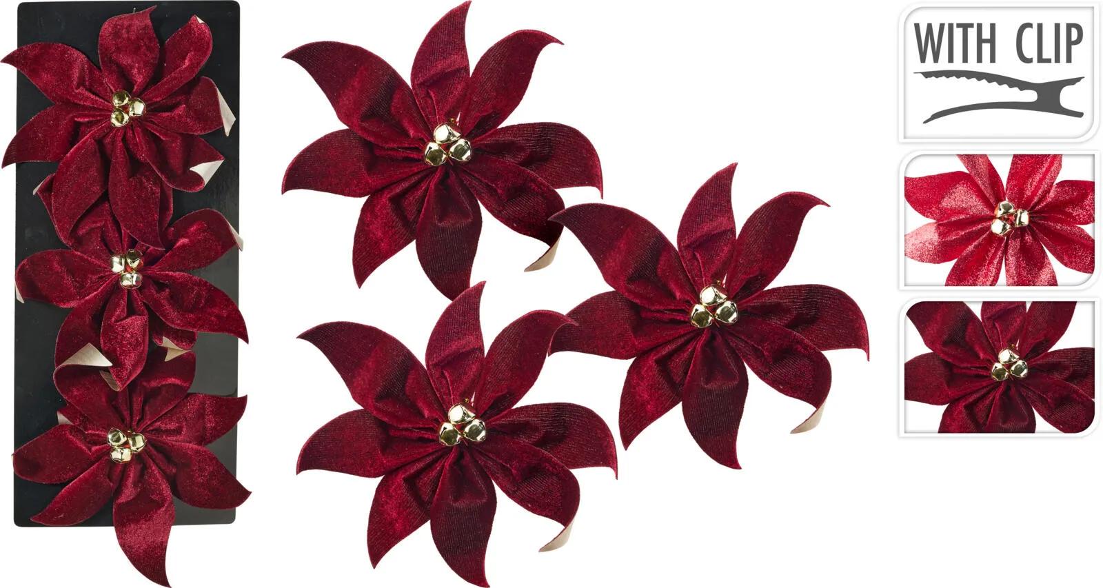 Elegancka Gwiazda Betlejemska na Klipsie 15cm – Zestaw 3 szt. Poinsecja Burgundowa Premium