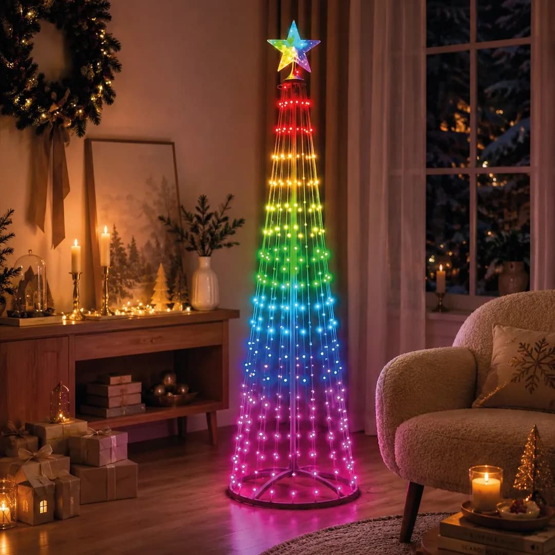 INTELIGENTNA CHOINKA LED SMART APP – 1.8M 269 LED RGB + CIEPŁA / ZIMNA BIEL IP44 (CZARNA)