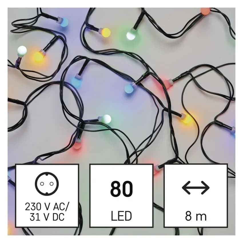 Lampki Choinkowe Kulki EMOS Cherry 80 LED – 8m, Multikolor (Multifunkcja)