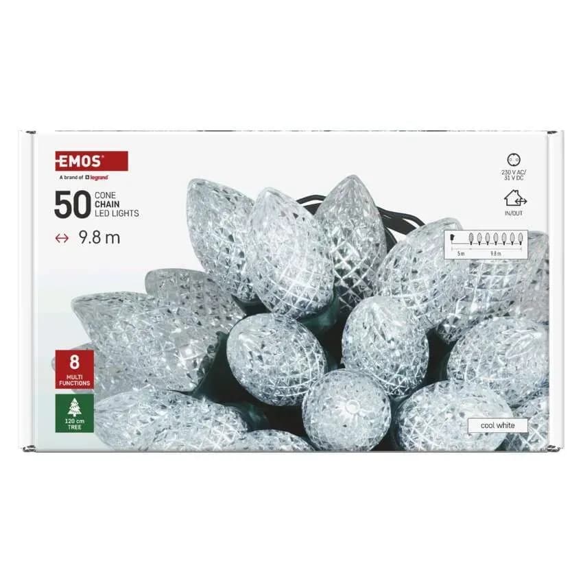 EMOS Łańcuch Świetlny LED Tradycyjne Szyszki RETRO 50 LED 9,8m (Zimna Biel)