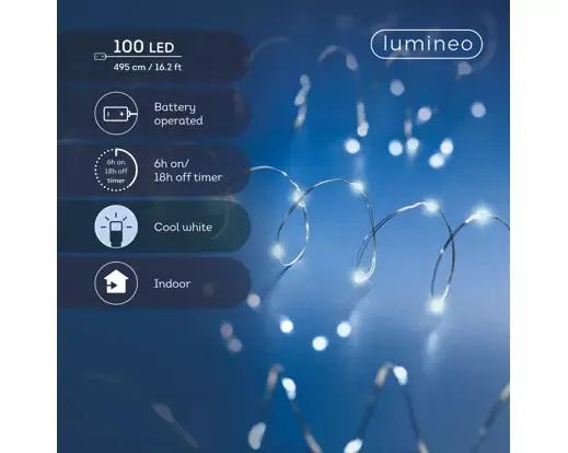 Lampki Choinkowe Druciki 100 Micro LED Zimny Biały 4,95m na Baterie