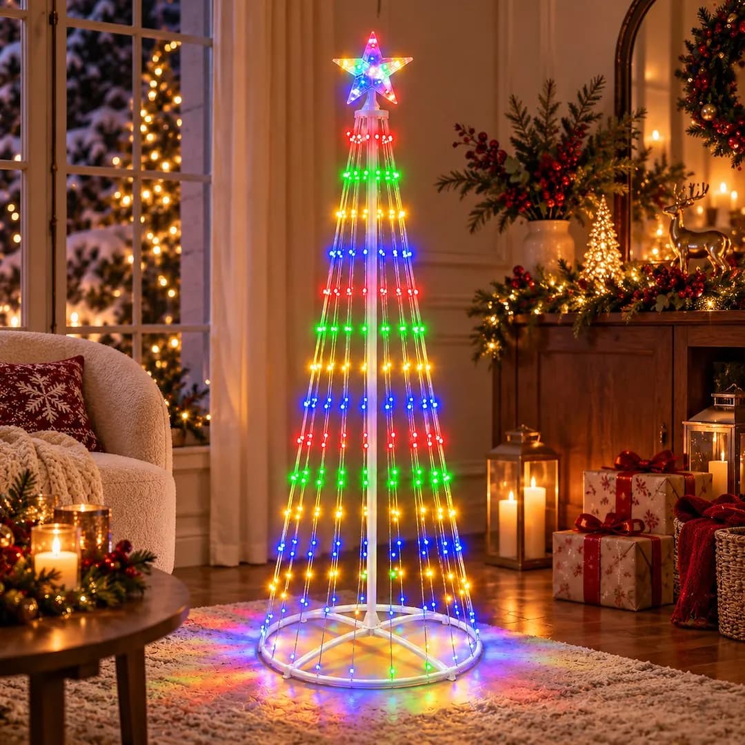 NOWOCZESNA CHOINKA LED NA STELAŻU – 1.8M 269 LED RGB + 2700K (CIEPŁA BIEL) + PILOT IP44