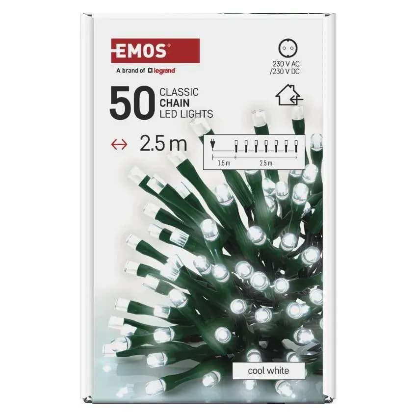 EMOS Łańcuch Choinkowy CLASSIC 50 LED 2,5m (Zimna Biel) – Do Wnętrz