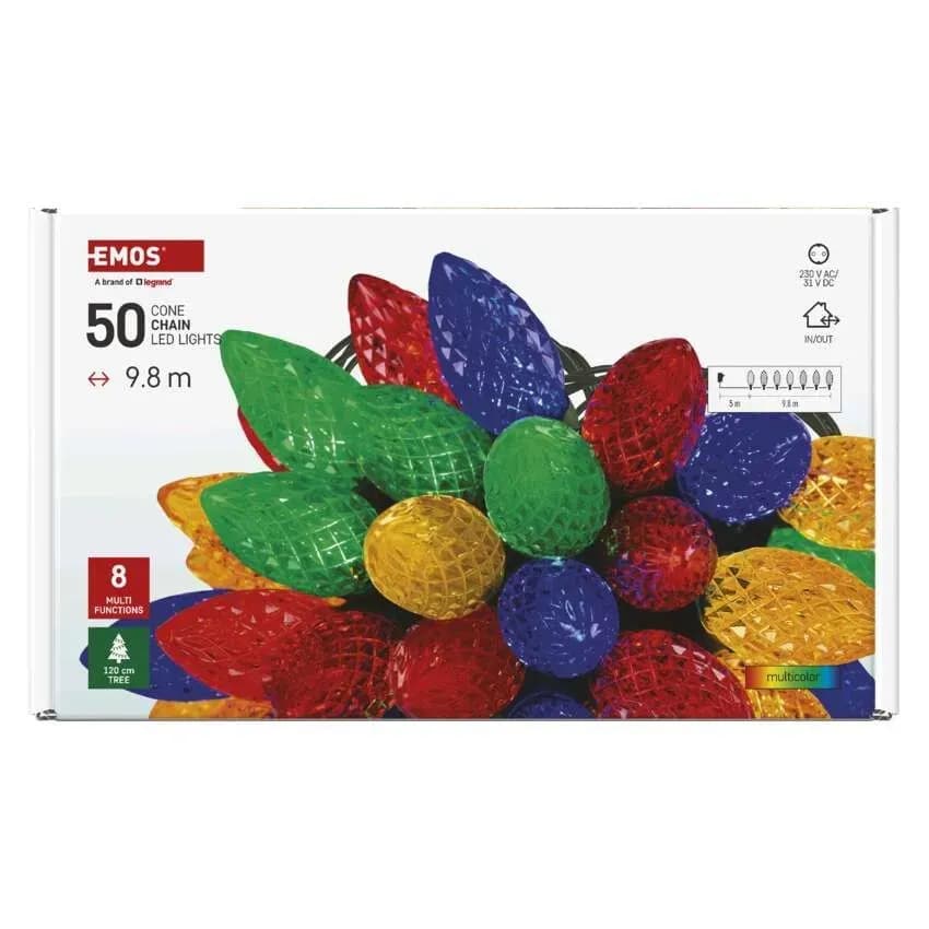 EMOS Łańcuch Świetlny LED Tradycyjne Szyszki RETRO 50 LED 9,8m (Multikolor)