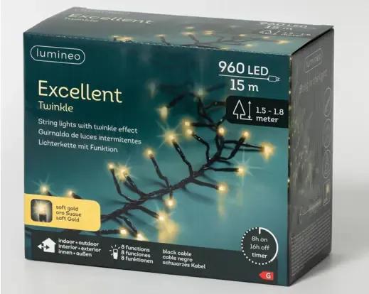 GĘSTE LAMPKI CHOINKOWE 960 LED – SOFT GOLD (15m) Z TIMEREM I PROGRAMATOREM