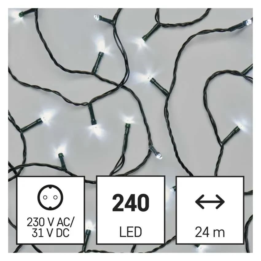 EMOS Łańcuch Choinkowy CLASSIC 240 LED 24m (Zimna Biel) – 8 Funkcji