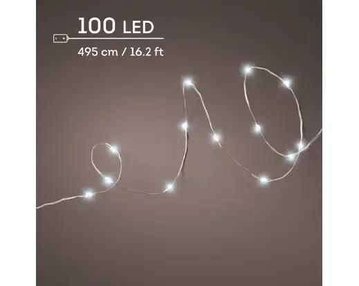 Lampki Choinkowe Druciki 100 Micro LED Zimny Biały 4,95m na Baterie