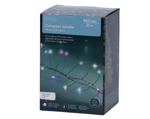DRUCIKI CHOINKOWE COMPACT TWINKLE 960 LED MULTIKOLOR – GĘSTE LAMPKI 12m Z TIMEREM