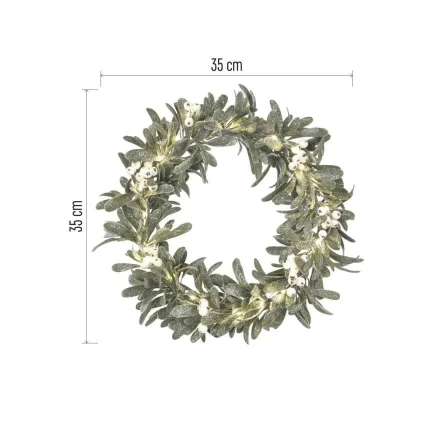 Świąteczny Wianek Bożonarodzeniowy EMOS Jemioła – 35 cm, 25 LED, Ciepła Biel (z Timerem)