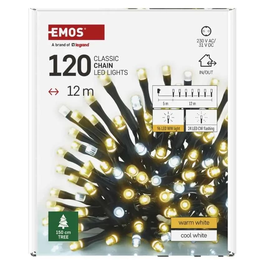 EMOS Łańcuch Choinkowy CLASSIC 120 LED 12m (Ciepła Biel + Zimna Biel Miga)