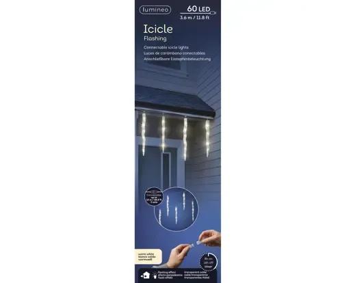 ZEWNĘTRZNA KURTYNA ŚWIETLNA SOPLE 60 LED – BIAŁY CIEPŁY Z EFEKTEM FLASH (3,6m)