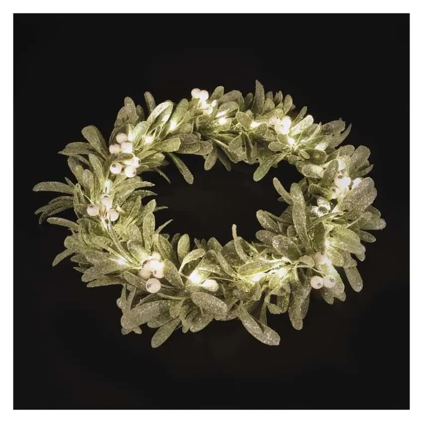 Świąteczny Wianek Bożonarodzeniowy EMOS Jemioła – 35 cm, 25 LED, Ciepła Biel (z Timerem)