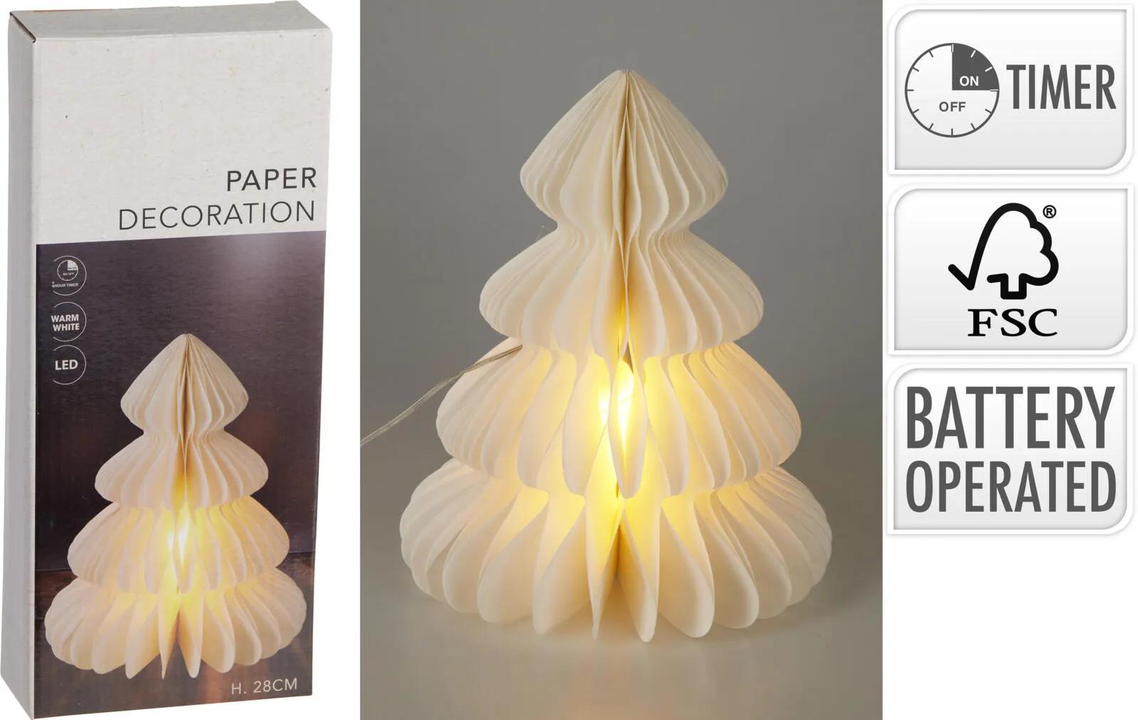 PAPIEROWA CHOINKA HONEYCOMB LED 28 cm – CHOINKA Z TIMEREM BIAŁA