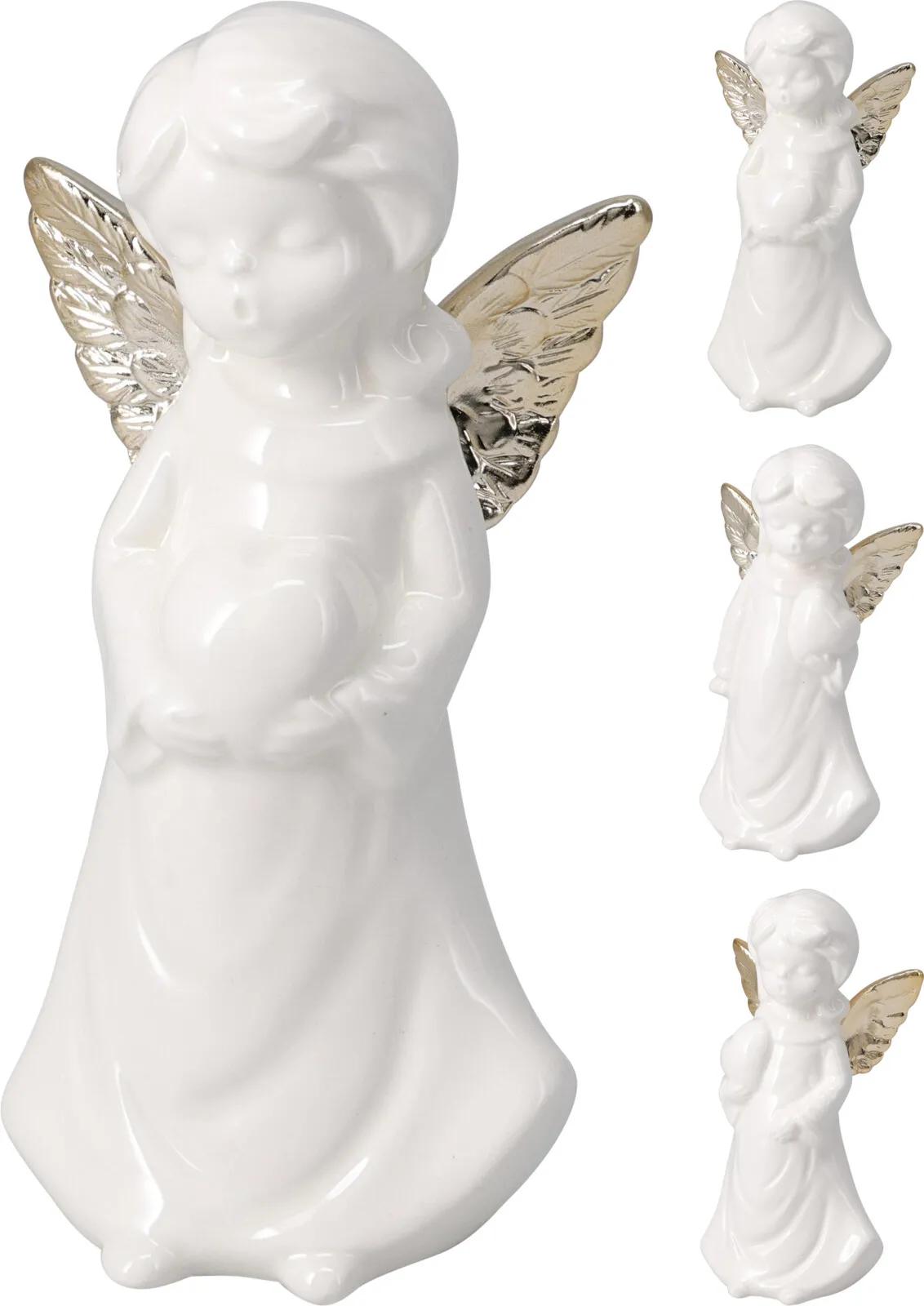 ELEGANCKA PORCELANOWA FIGURKA ANIOŁKA ZE ZŁOTYMI SKRZYDŁAMI (17,5 cm)
