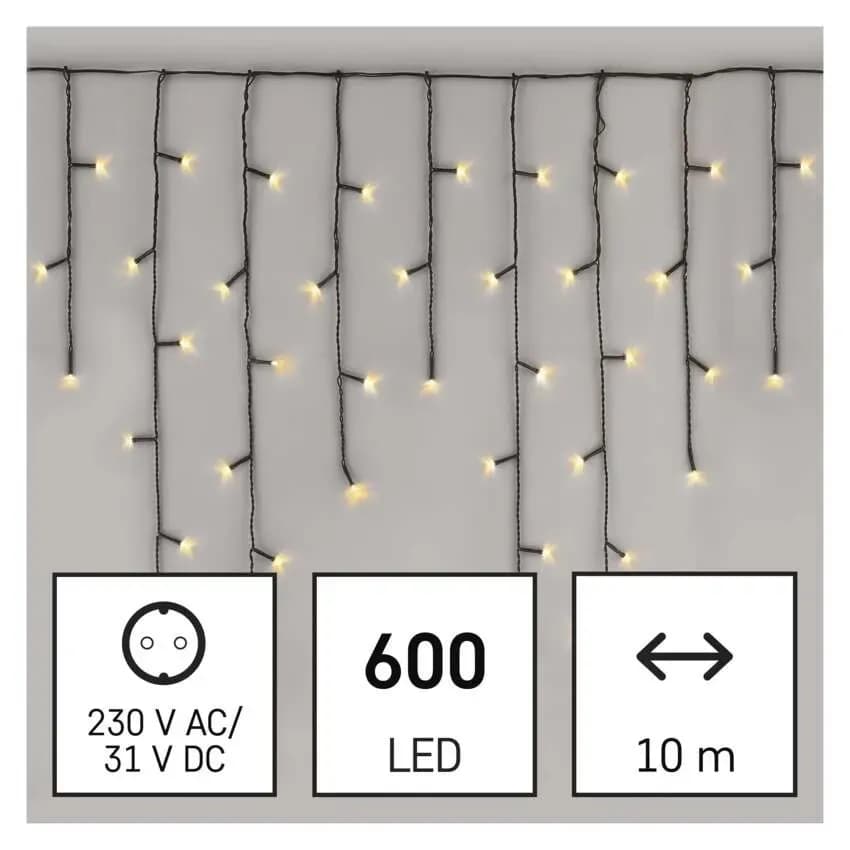 EMOS Oświetlenie Świątaczne Sople Kurtyna 600 LED 10m (Ciepła Biel) – 8 Funkcji