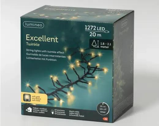 GĘSTE LAMPKI CHOINKOWE 1272 LED – SOFT GOLD (20m) Z TIMEREM I PROGRAMATOREM