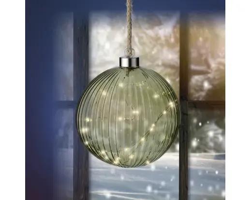 Kula Szklana Wisząca LED 14cm – Lampka Świąteczna na Baterie z Timerem Lumineo Zielona