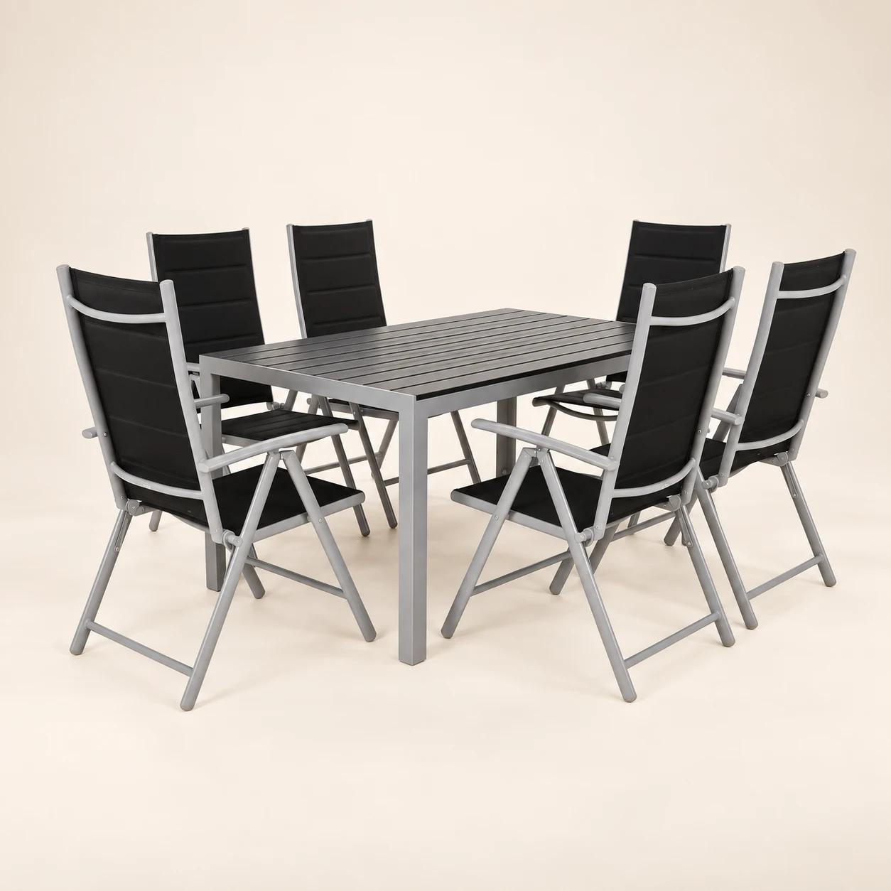 Komplet mebli ogrodowych ELEGANCE czarny / stół, 6 krzeseł