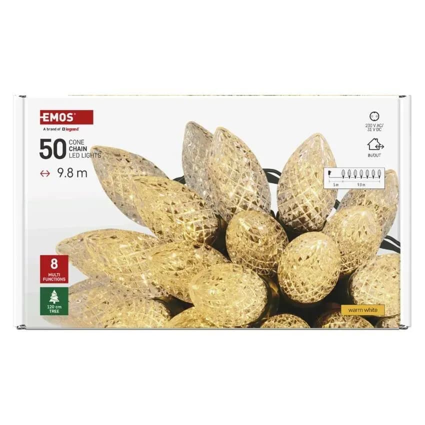 EMOS Łańcuch Świetlny LED Tradycyjne Szyszki RETRO 50 LED 9,8m (Ciepła Biel)