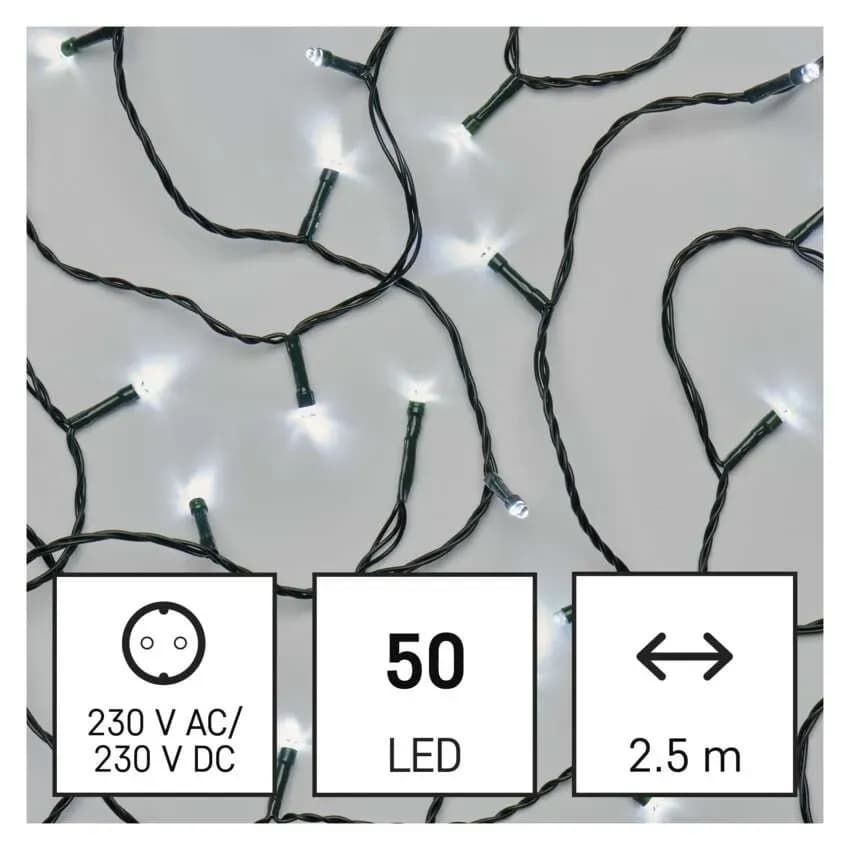 EMOS Łańcuch Choinkowy CLASSIC 50 LED 2,5m (Zimna Biel) – Do Wnętrz