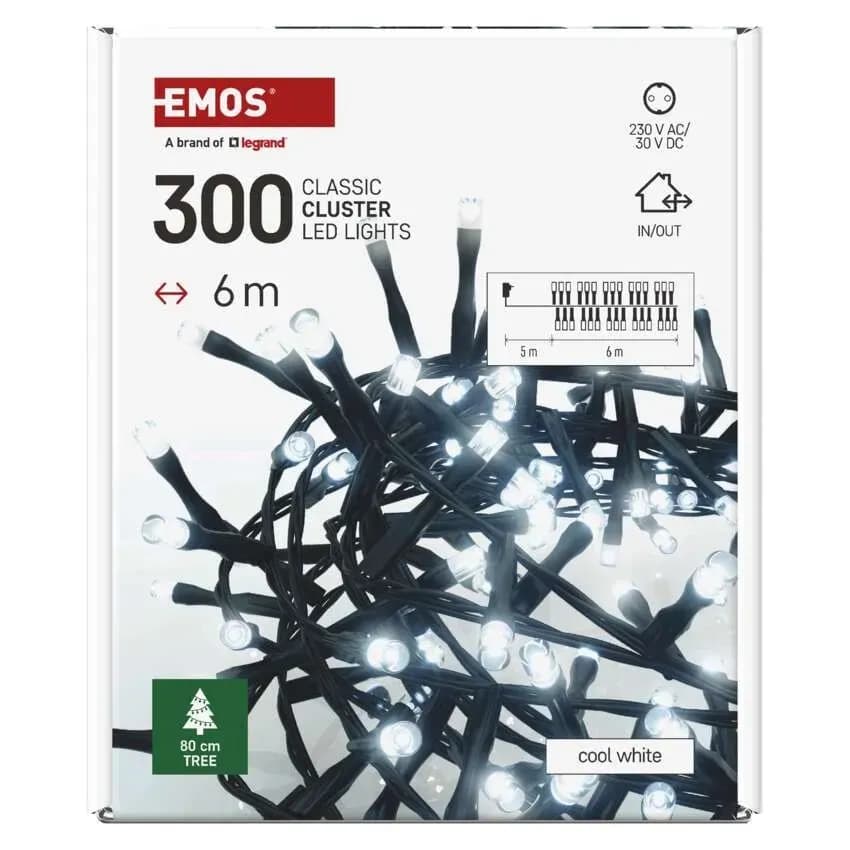 EMOS Łańcuch Choinkowy CLUSTER Jeżyk 300 LED 6m (Zimna Biel)