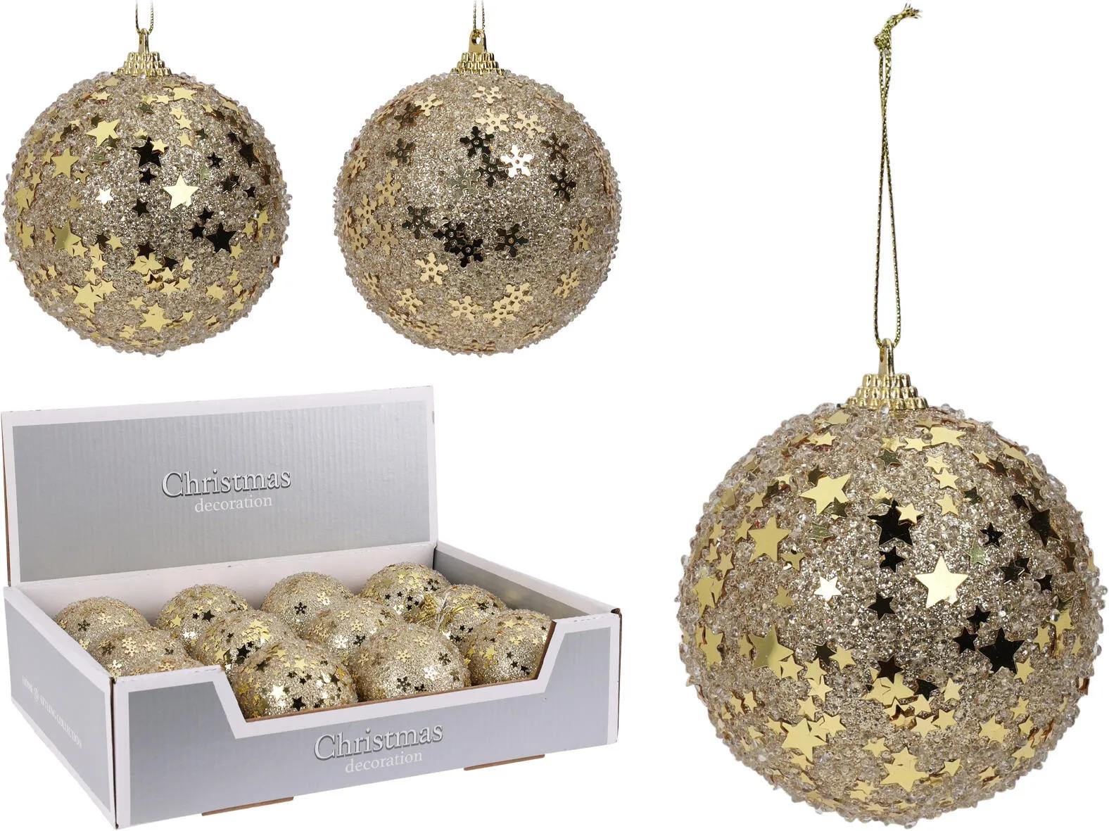 BROKATOWA BOMBKA CHOINKOWA 8 cm – SZLACHETNE ZŁOTO GLITTER GOLD